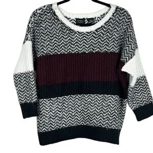 Press Women's Colorblock Striped Knit Sweater Burgundy/Black/White - Size Medium